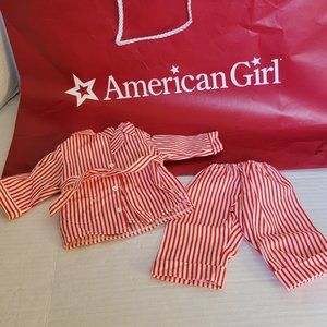 Vintage American Girl Ag Molly Doll Stripped Red White 2pc Pajamas Pjs Outfit